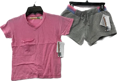 Camiseta e shorts vintage Havana manga curta meninas tamanho P 7-8 rosa cinza - Imagem 1 de 4