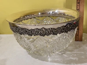 1890s Victorian Sterling silver & cut glass 10” center fruit bowl ornate scrolls - Picture 1 of 7
