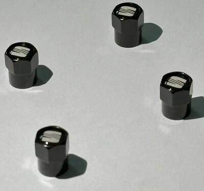 VÁLVULA DE METAL ASSENTO PRETO BRILHANTE X4 Tampas de poeira de pneu de roda de liga leve serve para TODOS os modelos - Imagem 1 de 2