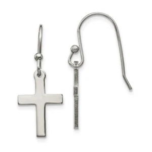Stainless Steel Polished Cross Dangle Shepherd Hook Earrings - Picture 1 of 3