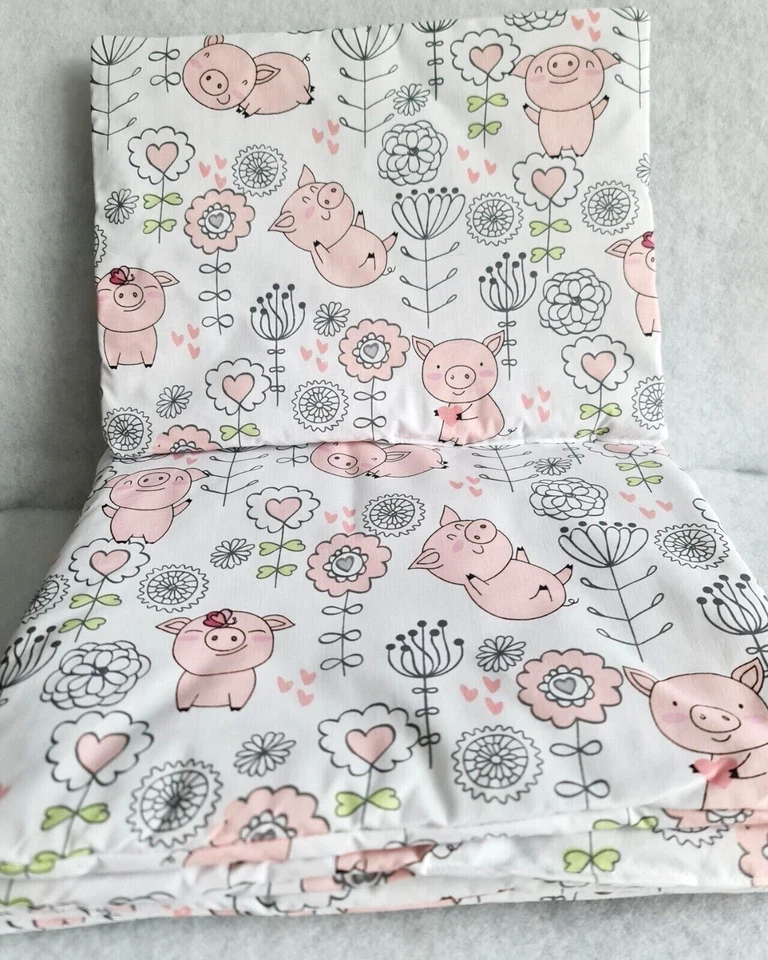 Juego de cama de 4 piezas funda de edredón para cuna bebé funda de almohada almohada cerdos divertidos rosa Foto 1 de 1