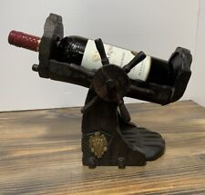 Vintage Wood Wine Bottle Cradle Mechanical 12”Medieval Style Pourer Hand Crank