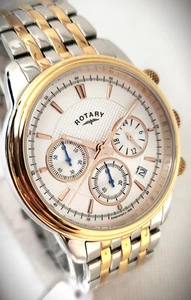 ROTARY MEN'S $695 MONACO CHRONO R-GOLD/SILVER WHITE DIAL 39MM WATCH GB02877-06* - Picture 1 of 2