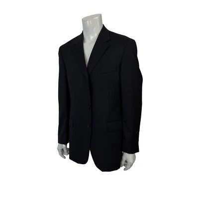 Andrew Fezza Mens 44L 3 Button Black Wool Blazer  Sport-coat Jacket - Image 1 of 4