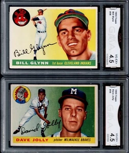 GMA 4.5 Set LoTt 1955 Topps #36 Dave JOLLY Braves & #39 Billy Bill GLYNN Indians - Bild 1 von 2
