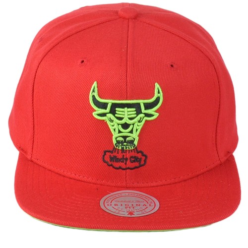JORDAN Cappello piatto NBA Mitchell Ness Chicago Bulls vestibilità originale rosso snapback