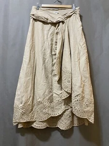 NWOT Jason Wu Women Zip Asymmetric Linen Eyelet Faux Wrap Midi Skirt Size 6 Sand - Picture 1 of 11