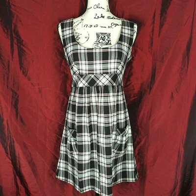 Vestido negro blanco rojo a cuadros cuello redondo por encima de la rodilla sin mangas línea A talla 5 Junior Foto 1 de 4