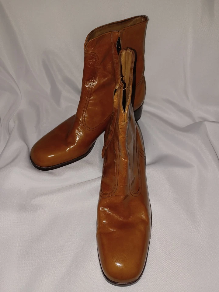 Botas de Tacón Plataformas Bronceadas Doradas Años 70 Florsheim De Colección Para Hombre Nuevas Stock Antiguo 9C Foto 1 de 4