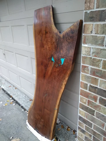 Live Edge Walnut Slab with Turquoise Inlay Cover