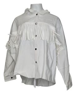 Haute Hippie Tribe Faux Suede Fringe Shacket Women's Jacket Sz XL White