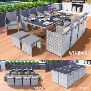 Poly Rattan Sitzgruppe Esstisch Lounge Gartenmöbel Sitzgarnitur Tisch + Stühle