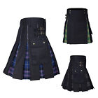 Men Scottish Highland Hybrid Tartan Utility with Kilt Buckle Cargo Pockets Skirt