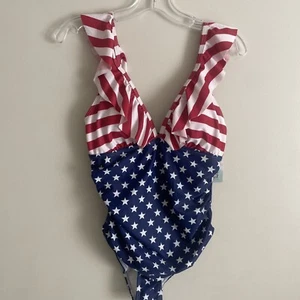 NWT Womens American Flag Swimsuit 1 Piece Bathing Suit Medium USA Pride - Picture 1 of 7