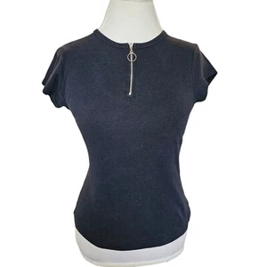 Vintage 90s Womens Faded Black Shirt O Ring Quarter Zip Size Medium Fitted - Picture 1 of 8