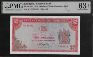 Rhodesien P-39b 2 Dollars 1979 PMG 63 EPQ - Bild 1 von 2