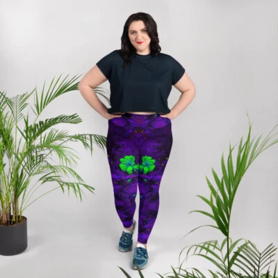 Plus Size Leggings - Night Glow Flowers - Cyberpunk Neon AMV2.2 - Image 1 of 3