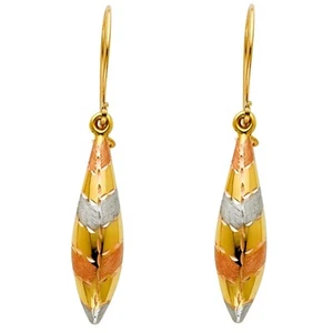 14K Tri Color Gold Hollow Hanging Earrings - Picture 1 of 4