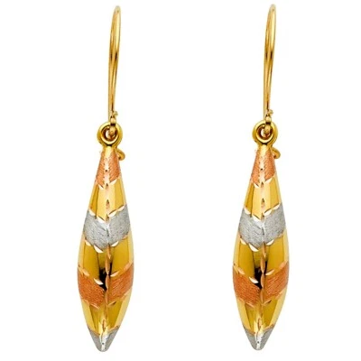 14K Tri Color Gold Hollow Hanging Earrings - Image 1 of 4