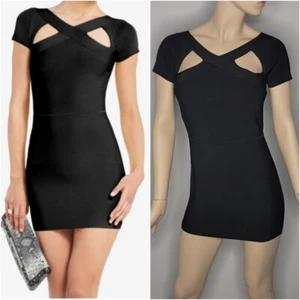 Bcbgmaxazria Bela Black Cutout Bandage Mini Dress Size M - Picture 1 of 12