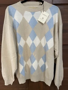 Nuevo con etiquetas Suéter Ben Hogan Linsieme Cachemira Talla XL Argyle Azul Crema Italia - Imagen 1 de 13