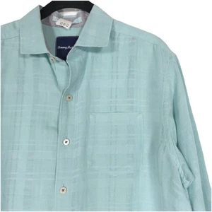 Tommy Bahama Shirt LINEN Blend SMALL Green Long Sleeve Button Up Men’s - Picture 1 of 10