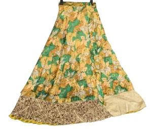 Sushila Vintage Saree Magic Wrap Reversible Skirt Floral Art Silk Beach Dress - Picture 1 of 8