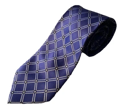 "Corbata IZOD para hombre azul y plata patrón geométrico 100 % seda 60""/3"" usada en excelente estado" Foto 1 de 4