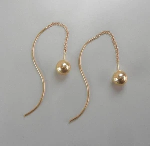 14K Solid Gold Earrings Double Side Dangle Pierced 0.8 Grams - Picture 1 of 5