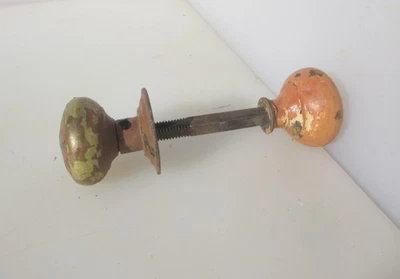 Victorian Brass Door Knobs Handles Old Rim Lock Antique 1 Plate Vintage - Image 1 of 4