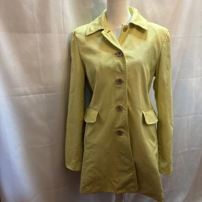 Ann Taylor Chartreuse Green Button Up Jacket Mid Length Sz M Pink Lining Descrip - Image 1 of 4