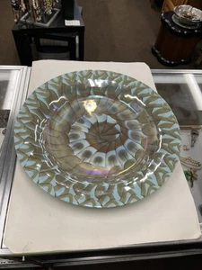 Yalos Casa Murano Glass Decorative Curved Plate Blue & Orange Iridescent Design - Picture 1 of 8