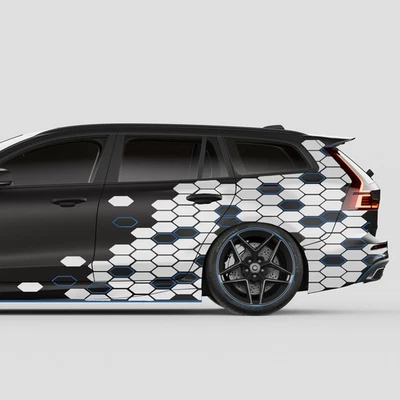 Favo Adesivo 2er Set Ogni 200x60cm Auto Moto Bus Decorazione KX083-07 Bianco Blu - Immagine 1 di 4