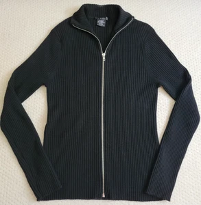 EUC Theory Full Zip 100% Cashmere Black Ribbed Knit Sweater XL - Picture 1 of 8