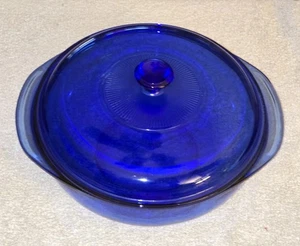 Vintage Cobalt Blue Pyrex 2 Quart Round Glass Casserole Dish & Lid 8.5" #024-S - Picture 1 of 5