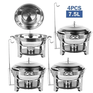 4X 7.5L Round Stainless Steel Chafing Dish Buffet Food Warmer Bain Marie Heater - Picture 1 of 13
