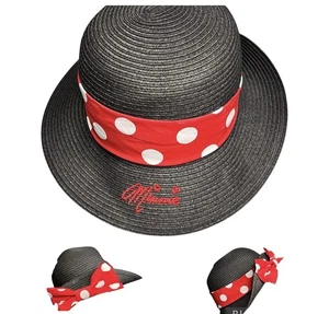 Disney Parks Minnie Mouse Cappello di Paglia Ragazze Giovani 21” 55 cm Nero Rosso Pois - Foto 1 di 11