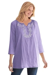 Woman Within Plus Size Embroidered Crinkle Tunic - Picture 1 of 24