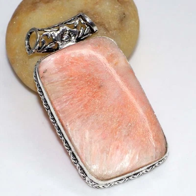 Colgante Scolecita Rosa Chapado en Plata 925 Hecho a Mano Joyería Talla 2" GW Foto 1 de 3