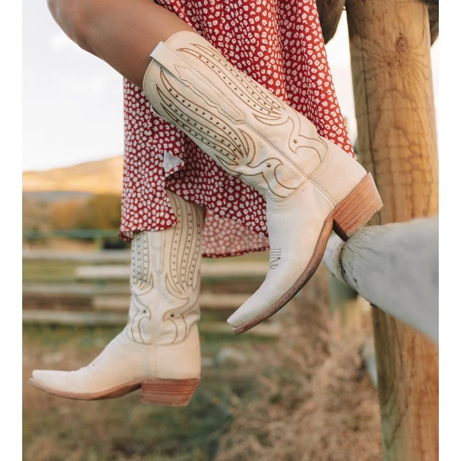 Botas altas occidentales Lucchese Camilla Stud Glitz bordadas crema talla 7,5 Foto 1 de 4