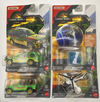 Matchbox Jurassic World Renacimiento Ford Explorer Jeep Gyrosphere Copter Lote de 4 Foto 1 de 4