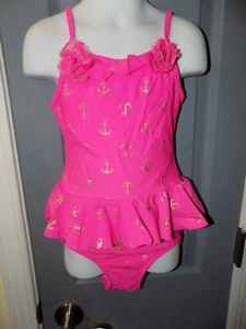 Flapdoodles Tankini Swimsuit, Pink, Gold Anchors, Size 5 Girl's EUC - Picture 1 of 3