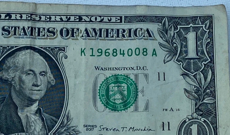 Aug 4 1968 or April 8 1968 date birthday note $1 bill fancy serial number - Image 1 of 2
