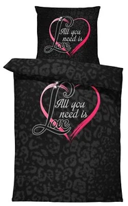 4 teilig Bettwäsche 155x220 cm Leopardenfell Herz Love schwarz modern Microfaser - Bild 1 von 6