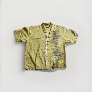 Vintage Hawaiian Shirt Tiki Tropical Green Linen Short Sleeve XXL Extra XL Plus - Picture 1 of 4