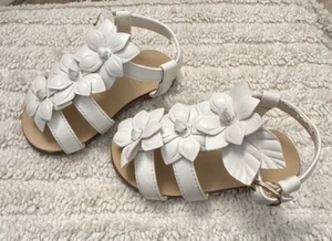 Janie and Jack Flower Strap Sandals Leather Girls Shoes White Toddler Sz 4 - Picture 1 of 3