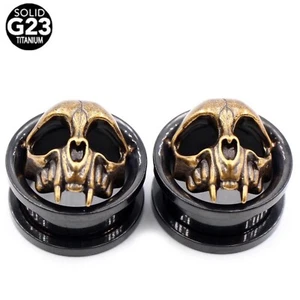 PAIR 25MM SKULL EAR TUNNEL PLUG FLESH PLUGS / Screw On / Piercing Jewellery - Picture 1 of 2