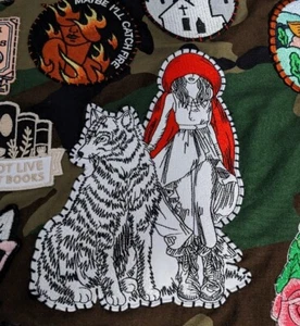 Red Riding Hood & Wolf Sketch Drawing Embroidered Iron On Patch 7.25x5.25" - Picture 1 of 5