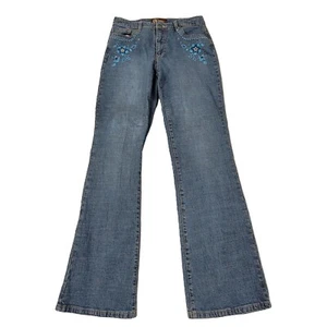 Jeans Rafaella (6) Azul Bordado Bolsillos Cremallera Elástico Corte Bota - Imagen 1 de 10