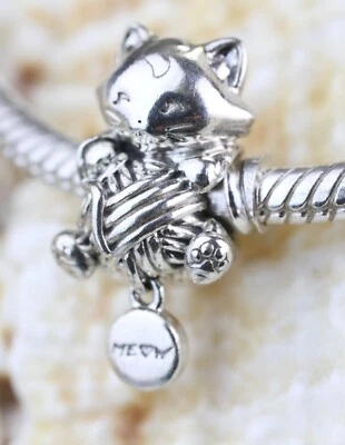 Pandora Kätzchen & Garnknäuel Charm 925 Sterling Silber 799535C00 Katze F2-MEOW - Bild 1 von 4